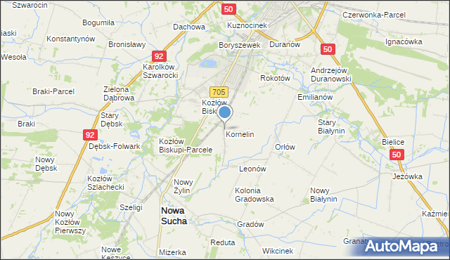 mapa Kornelin, Kornelin gmina Nowa Sucha na mapie Targeo